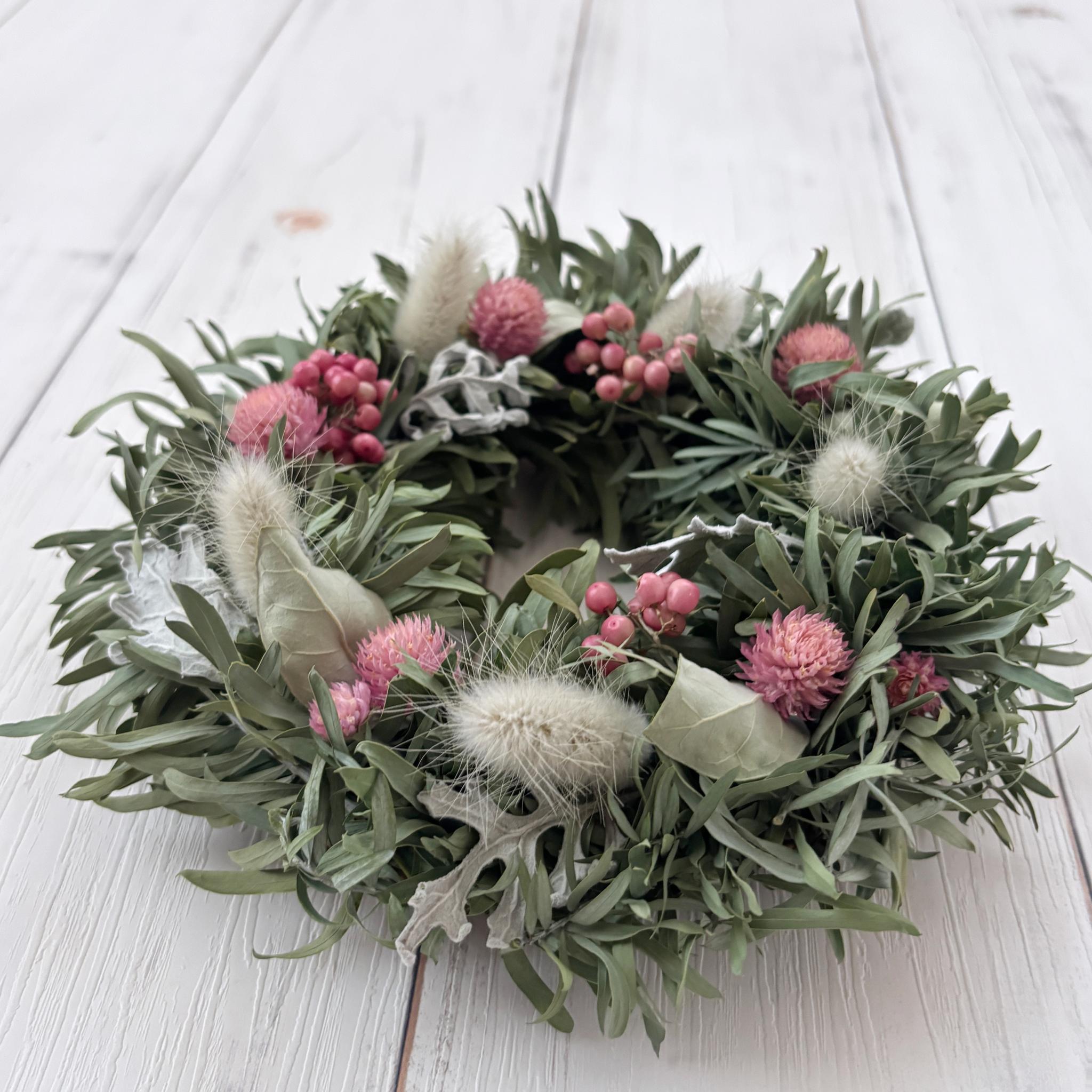 【早割】グリーンとピンクのドライフラワーリース｜ナチュラル派の母の日ギフトにも◎ | 3枚目